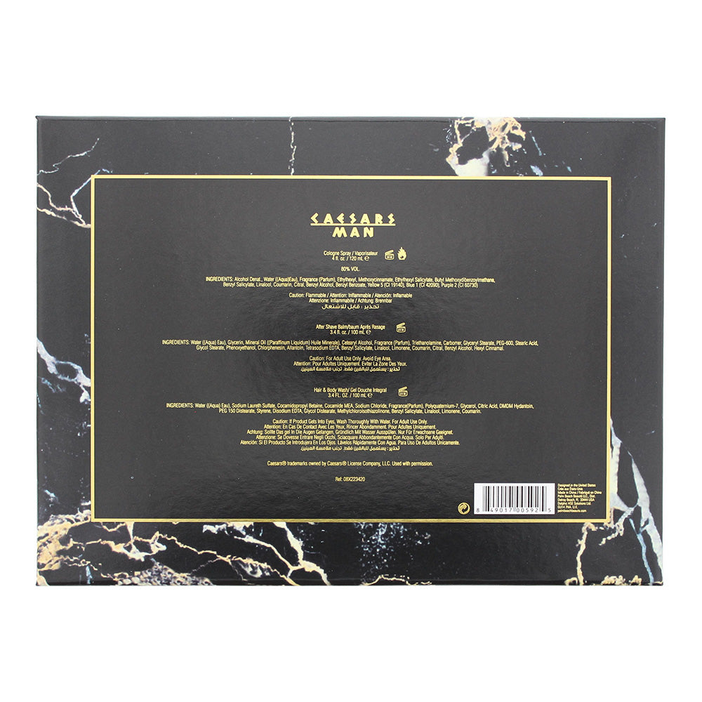Caesars Man 3 Piece Gift Set: Eau De Cologne 100ml - Hair & Body Wash 100ml - Aftershave Balm 100ml
