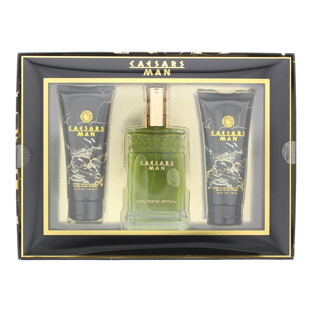 Caesars Man 3 Piece Gift Set: Eau De Cologne 100ml - Hair & Body Wash 100ml - Aftershave Balm 100ml