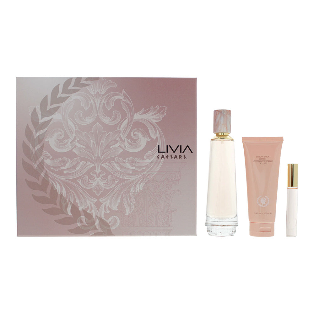 Caesars Livia 3 Piece Gift Set: Eau de Toilette 100ml - Body Lotion 100ml - Eau de Parfum Rollerball 10ml