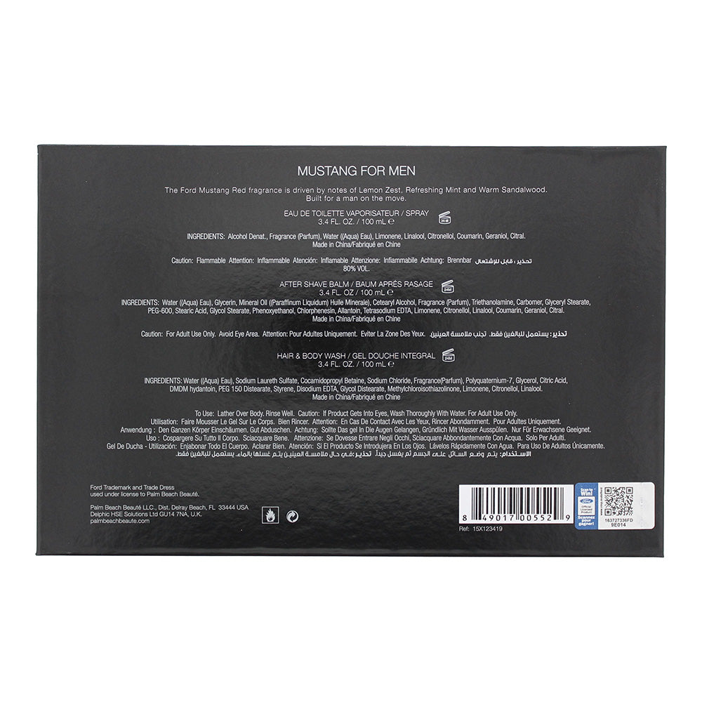 Mustang Red 3 Piece Gift Set: Eau De Toilette 100ml - Aftershave Balm 100ml - Hair & Body Wash 100ml