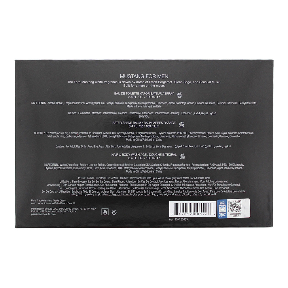 Mustang White 3 Piece Gift Set: Eau De Toilette 100ml - Aftershave Balm 100ml - Hair & Body Wash 100ml
