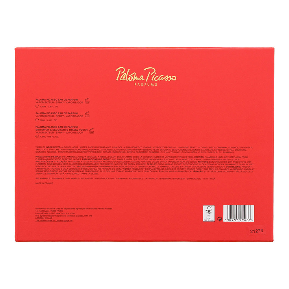 Paloma Picasso 4 Piece Gift Set: Eau De Parfum 100ml - Eau De Parfum 30ml - Eau De Parfum 4.8ml - Mini Pouch