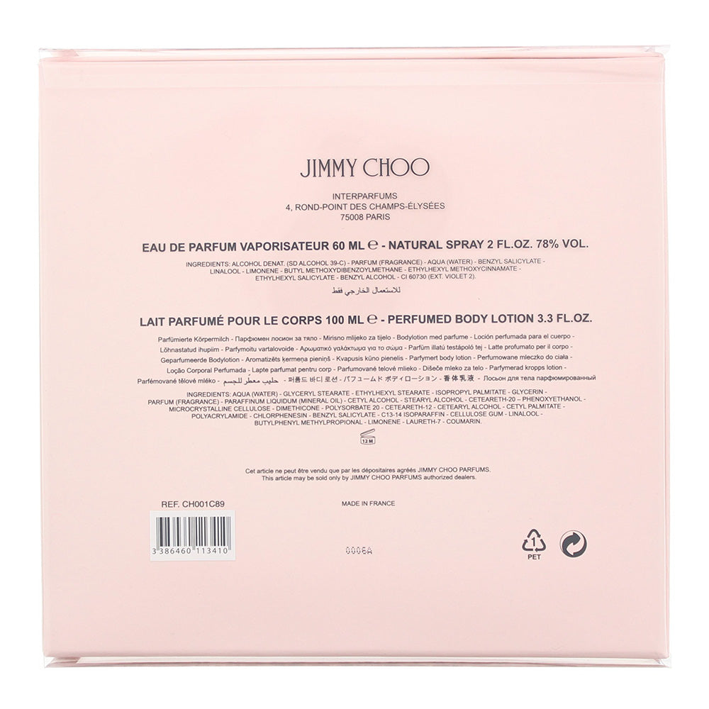 Jimmy Choo 2 Piece Gift Set: Eau de Parfum 60ml - Body Lotion 100ml - Ingredients