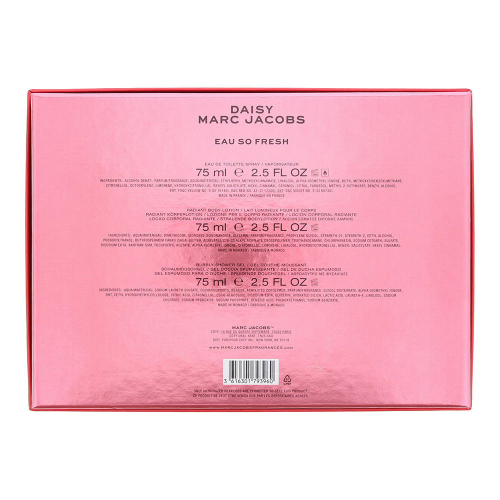 Marc Jacobs Daisy Eau So Fresh 3 Piece Gift Set: Eau De Toilette 75ml - Body Lotion 75ml - Shower Gel 75ml