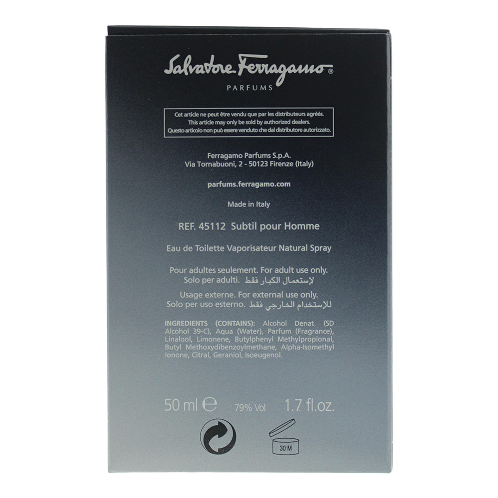 Salvatore Ferragamo Subtil Pour Homme Eau De Toilette 50ml
