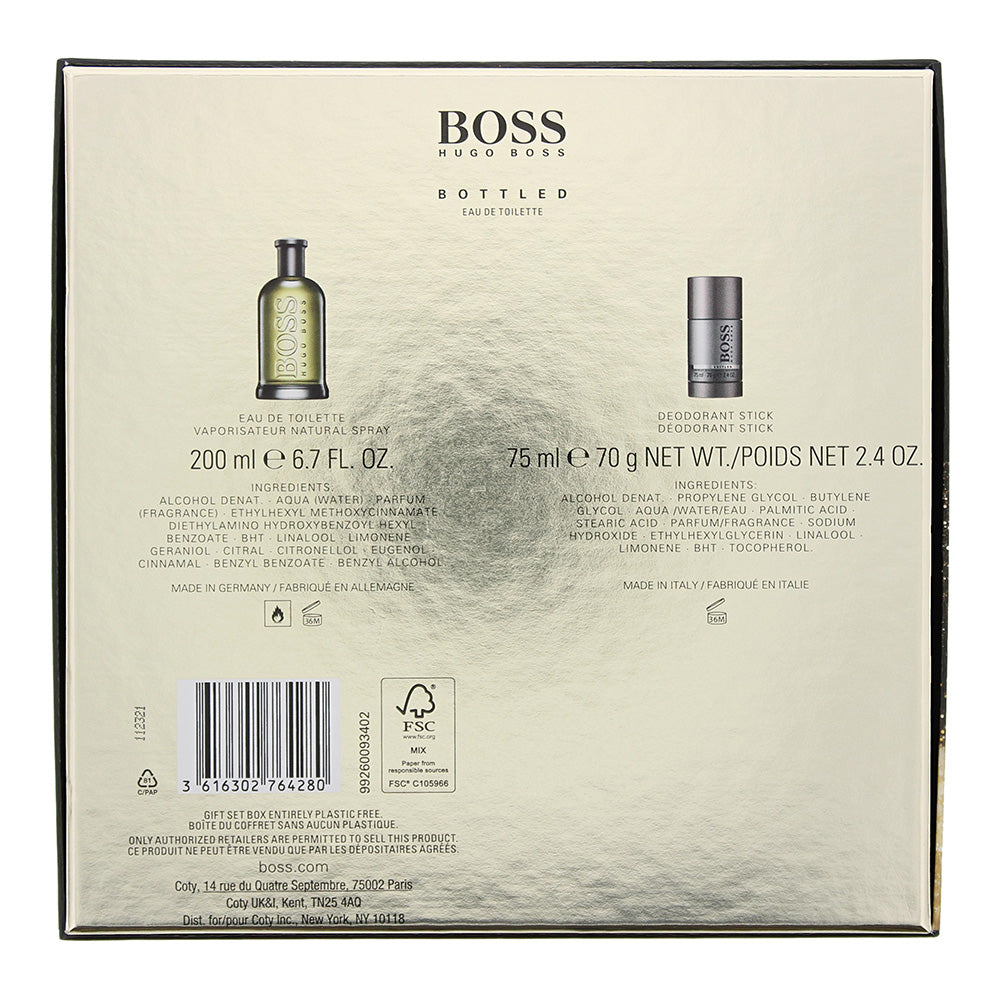 Hugo Boss Bottled 2 Piece Gift Set: Eau De Toilette 200ml - Deodorant Stick 75ml