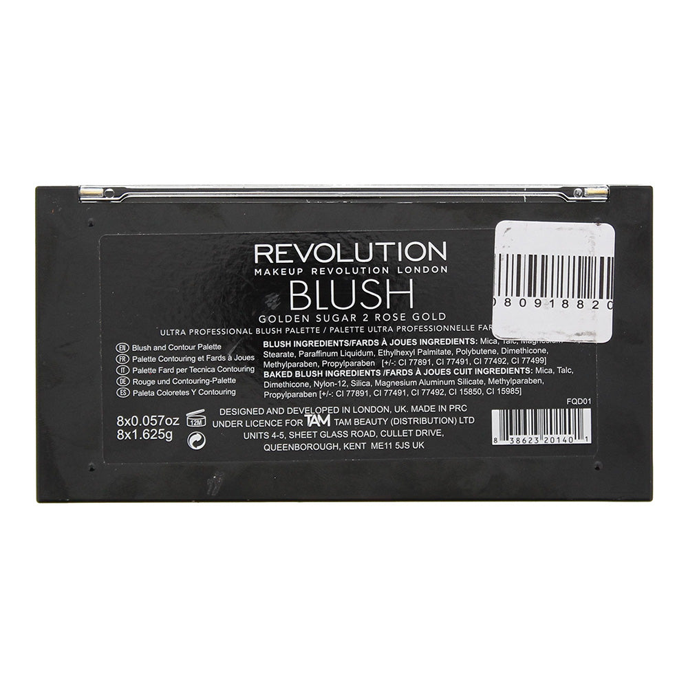 Revolution Blush Golden Sugar 2 Rose Gold Blush Palette 8 x 1.625g