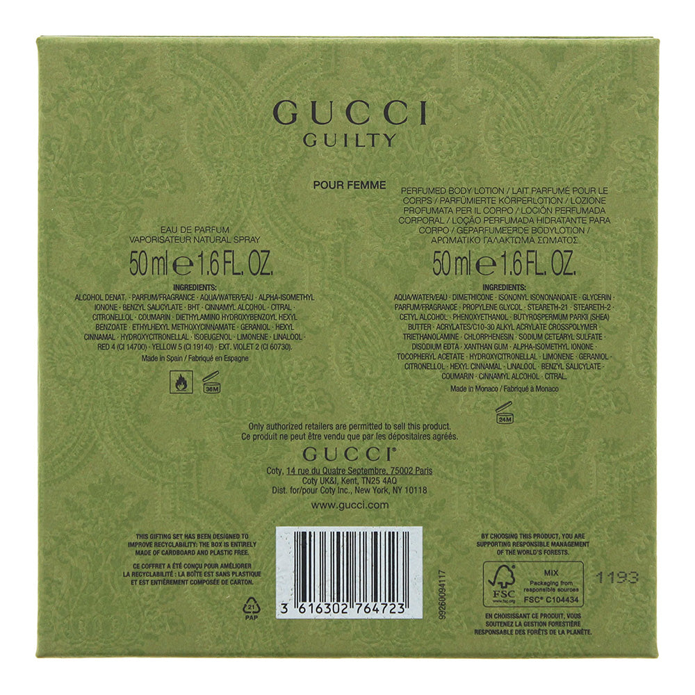 Gucci Guilty Pour Femme 2 Piece Gift Set: Eau De Parfum 50ml - Body Lotion 50ml