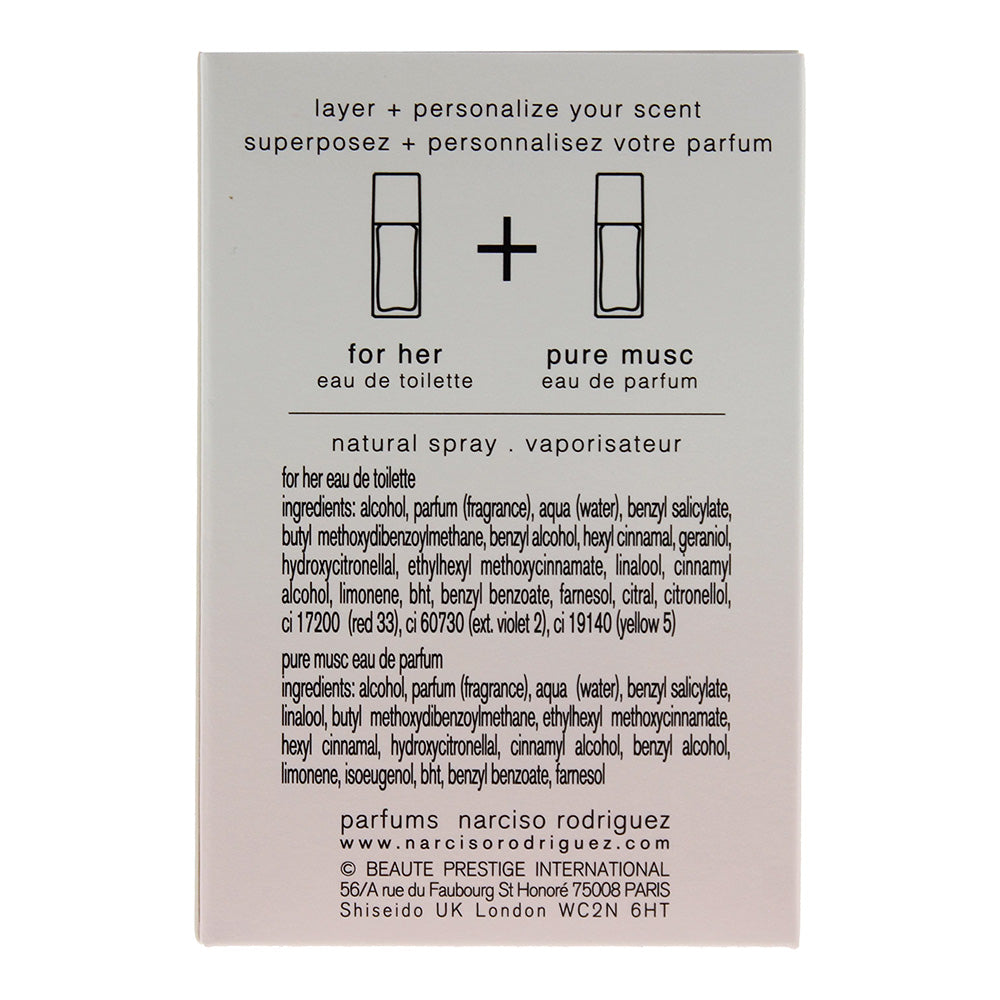 Narciso Rodriguez 2 Piece Gift Set: For Her Eau De Toilette 20ml - For Her Pure Musc Eau De Parfum 20ml