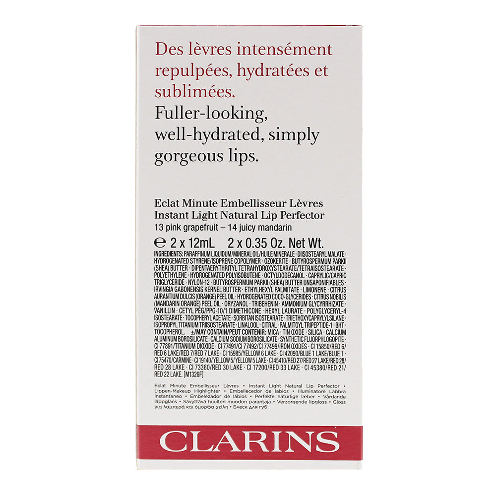 Clarins 2 Piece Gift Set: 13 Pink Grapefruit Lip Perfector 12ml - 14 Juicy Mandarin Lip Perfector 12ml