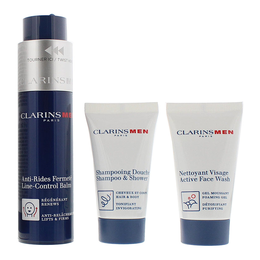 Clarins 3 Piece Gift Set: Line-Control Balm 50ml - Shampoo & Shower 30ml - Face  - Product