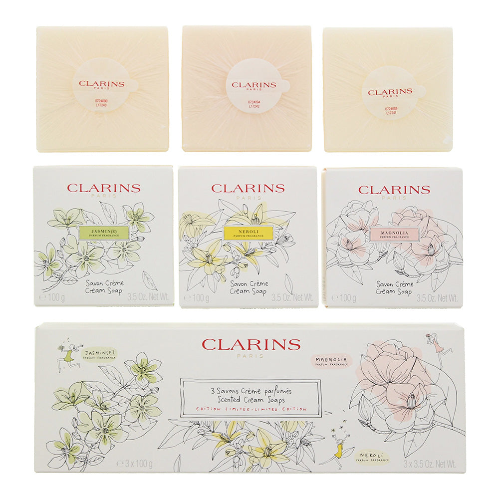 Clarins Scented Cream Soaps 3 x 100g Limited Edition - Neroli-Magnolia-Jasmine