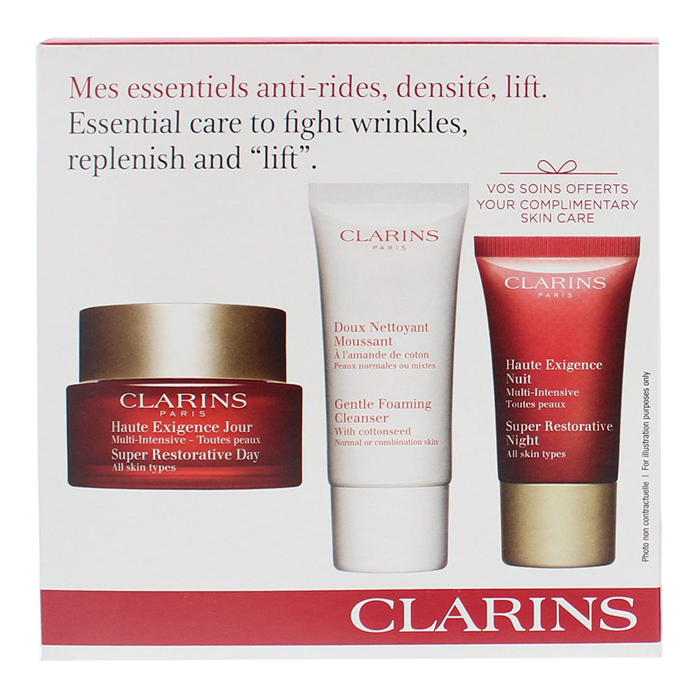 Clarins Essential Care Super Restorative 3 Piece Gift Set: Day Cream 50ml - Nigh - Box