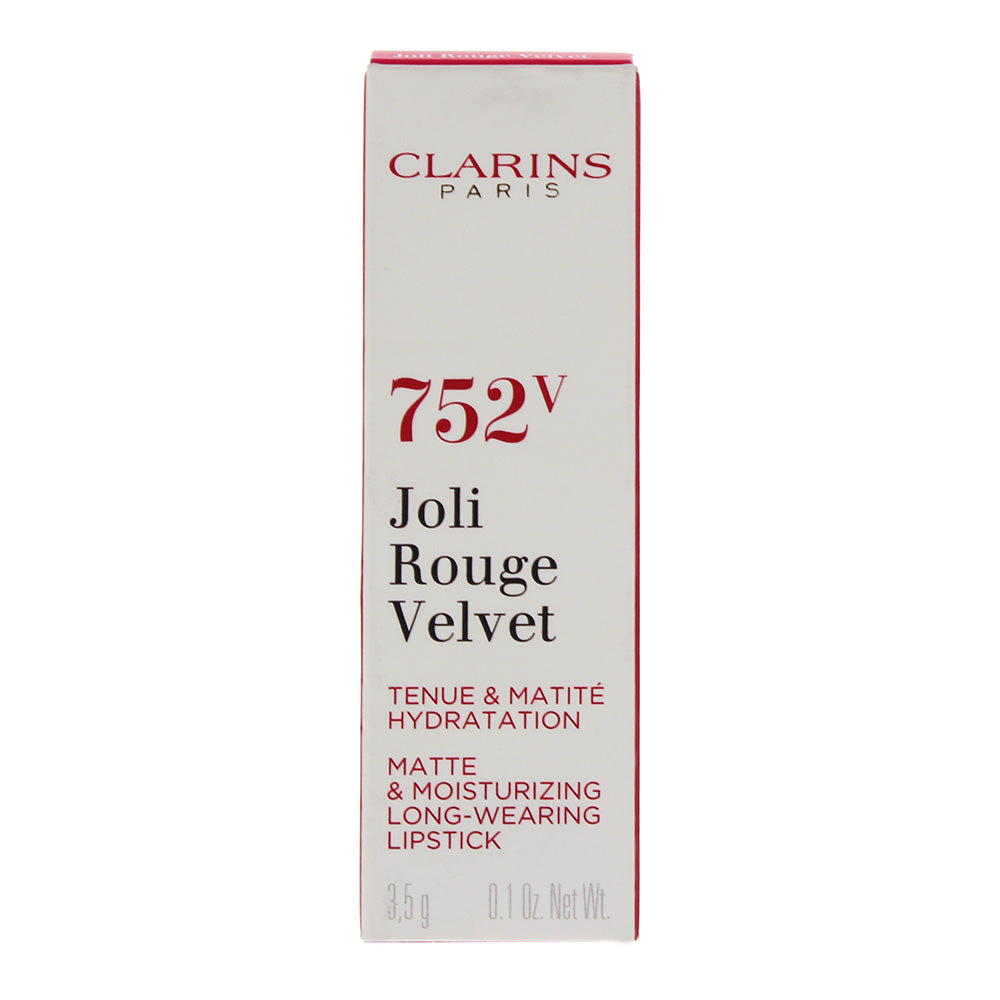Clarins Joli Rouge Velvet Matte & Moisturizing Long-Wearing 752V Rosewood Lipstick 3.5g - Box