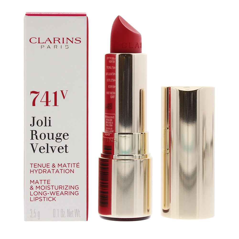 Clarins Joli Rouge Velvet Matte & Moisturizing Long-Wearing 741V Red Orange Lipstick 3.5g