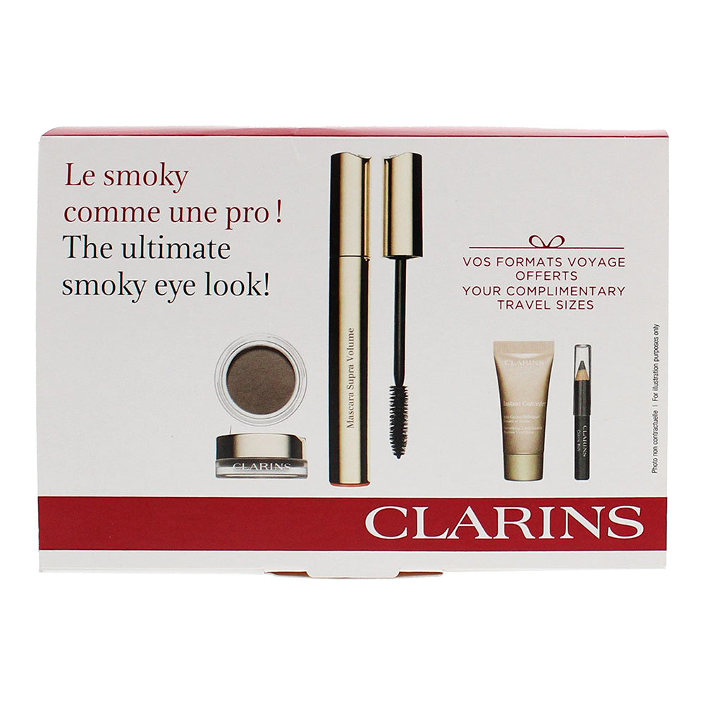 Clarins 4 Piece Gift Set: Mascara Supra Volume 8ml - Ombre Matte 03 Taupe 7g - Instant Concealer 02 Medium 5ml - Crayon Khol 01 Carbon Black 0.39g - Box