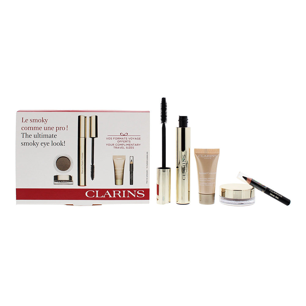 Clarins 4 Piece Gift Set: Mascara Supra Volume 8ml - Ombre Matte 03 Taupe 7g - Instant Concealer 02 Medium 5ml - Crayon Khol 01 Carbon Black 0.39g