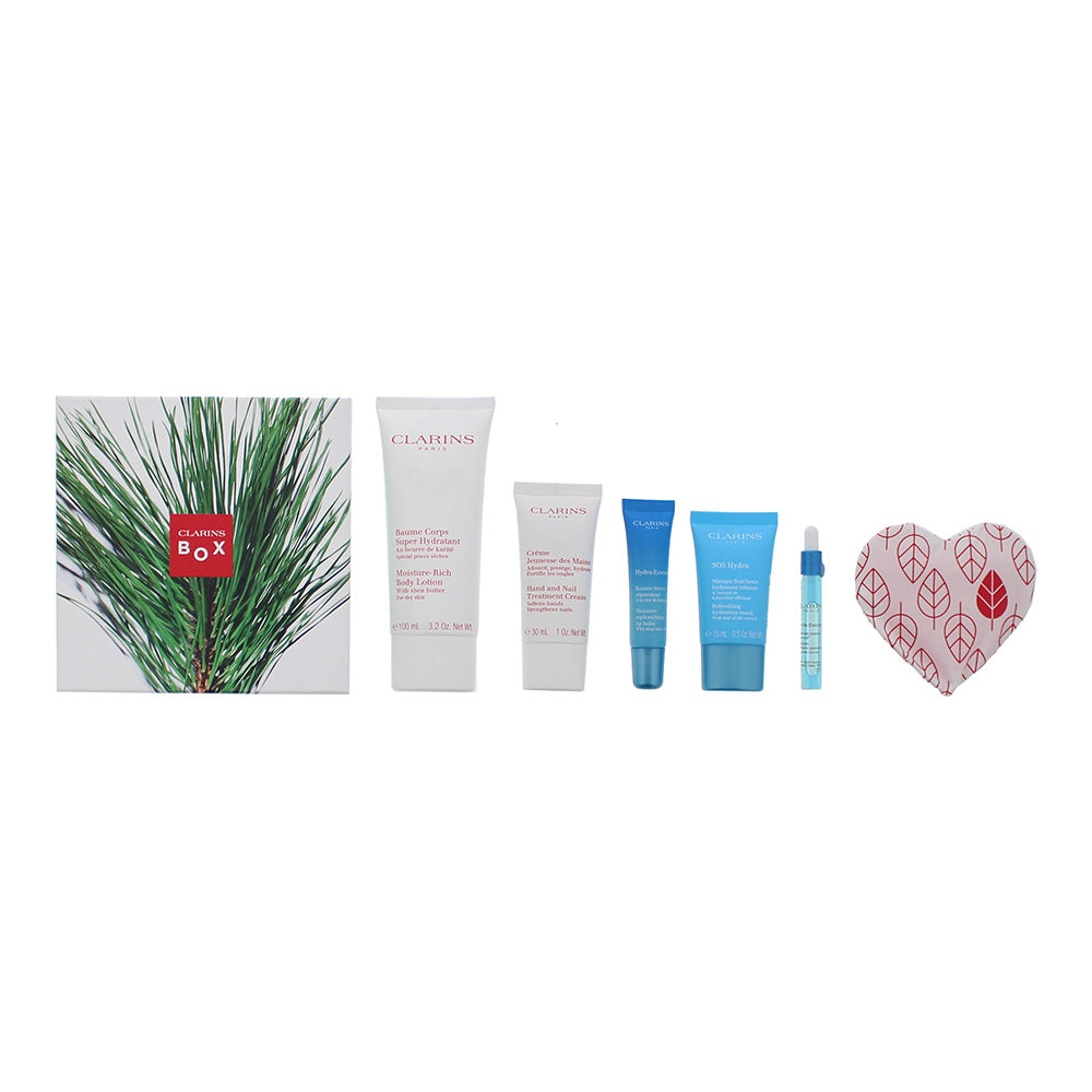 Clarins Freazing Box 5 Piece Gift Set: Body Lotion 100ml - Lip Balm 15ml - Hand & Nail Cream 30ml - Mask 15ml - Facial Oil 2ml- Essentiel Serum 3.5ml