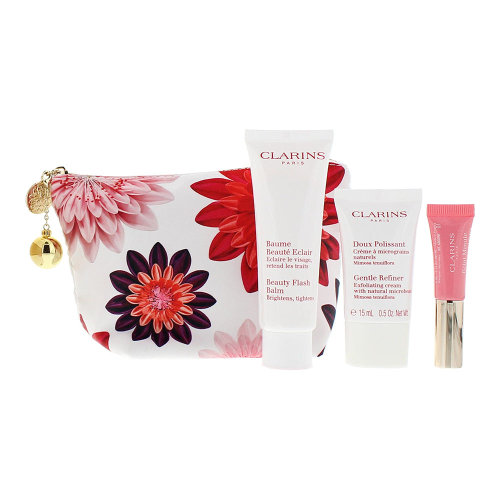 Clarins Radiance Boosting 3 Piece Gift Set: Beauty Flash Balm 50ml - Gentle Refi - Product