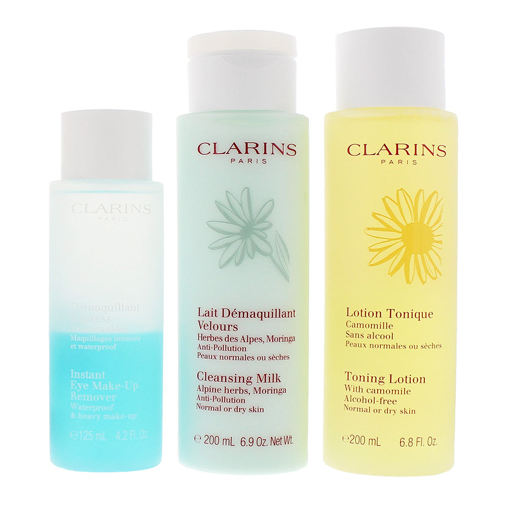 Clarins Make-Up Remover Trio For Normal to Dry Skin: Make-Up Remover 125ml - Cleansing Milk 200ml - Toning Lotion 200ml - Product