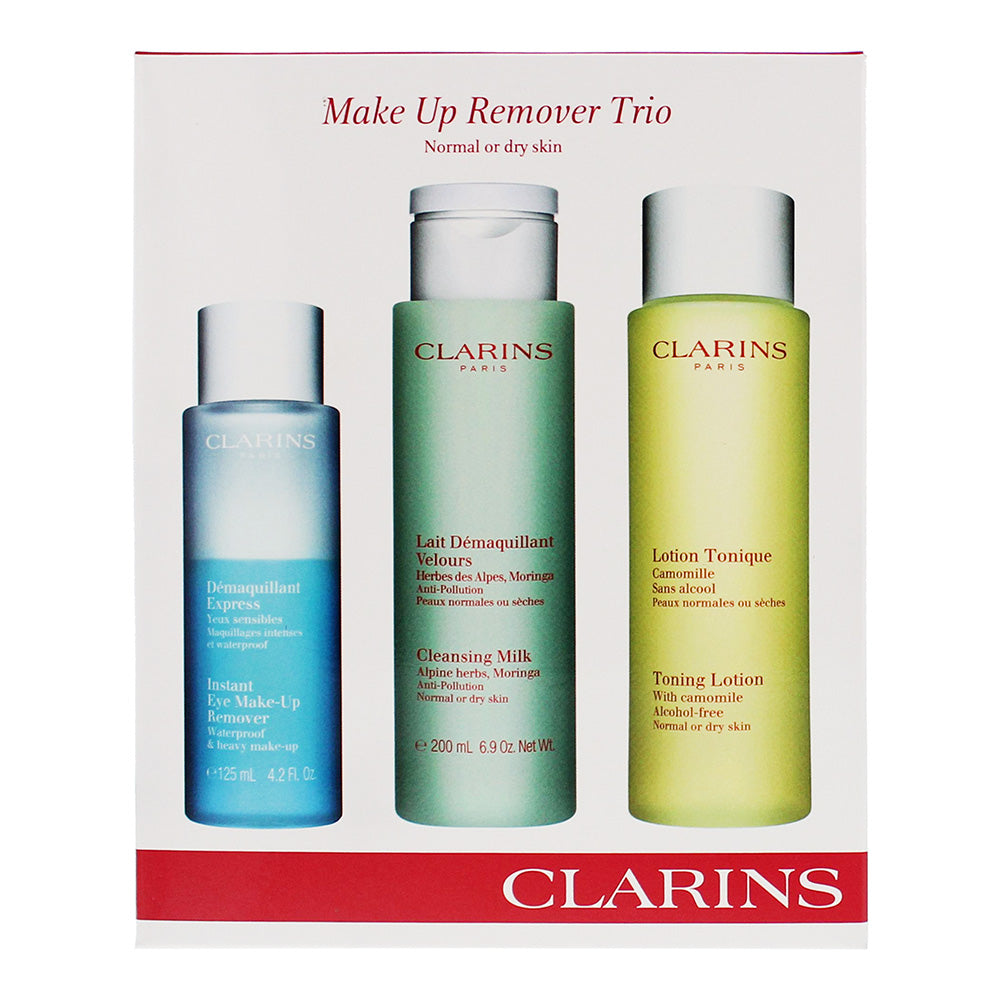 Clarins Make-Up Remover Trio For Normal to Dry Skin: Make-Up Remover 125ml - Cleansing Milk 200ml - Toning Lotion 200ml - Box