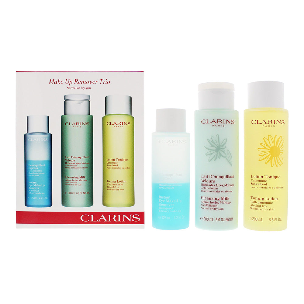 Clarins Make-Up Remover Trio For Normal to Dry Skin: Make-Up Remover 125ml - Cleansing Milk 200ml - Toning Lotion 200ml