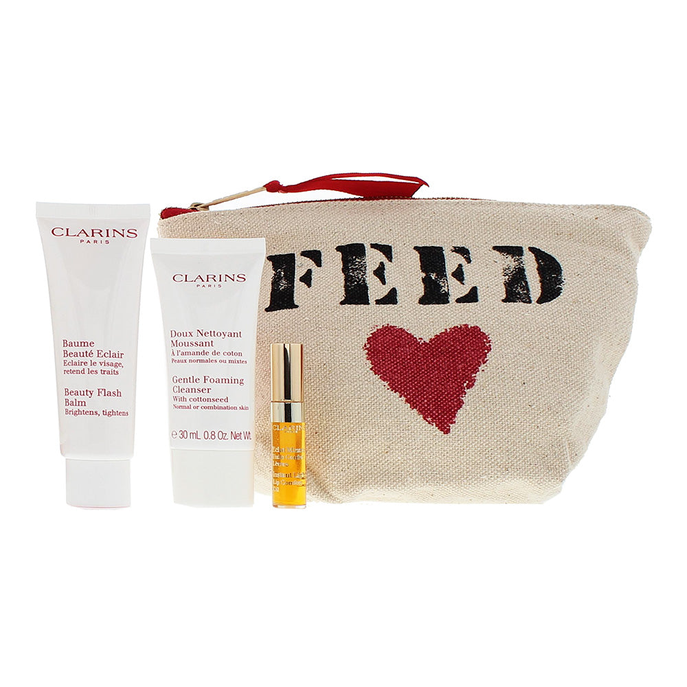 Clarins Feed 3 Piece Gift Set: Foaming Cleanser 30ml - Beauty Flash Balm 50ml -  - Product