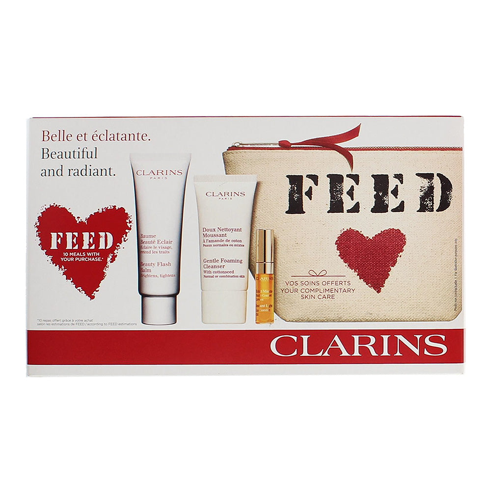 Clarins Feed 3 Piece Gift Set: Foaming Cleanser 30ml - Beauty Flash Balm 50ml -  - Box