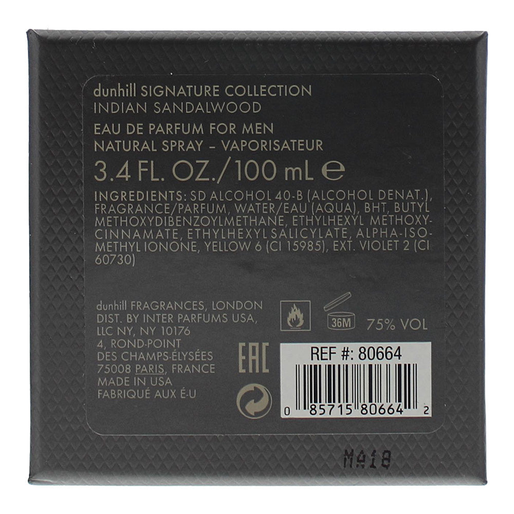 Dunhill Signature Collection Indian Sandalwood Eau de Parfum 100ml - Ingredients