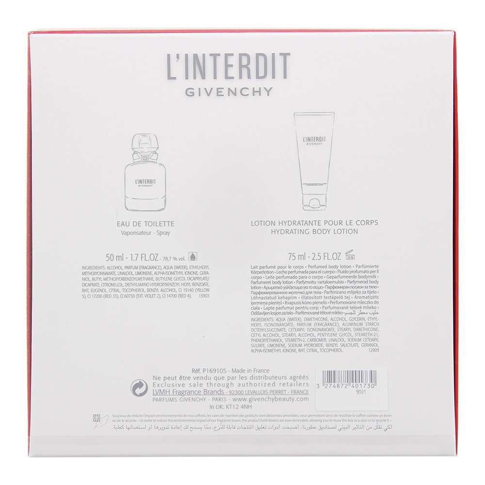 Givenchy L'interdit 2 Piece Gift Set: Eau De Toilette 50ml - Body Lotion 75ml