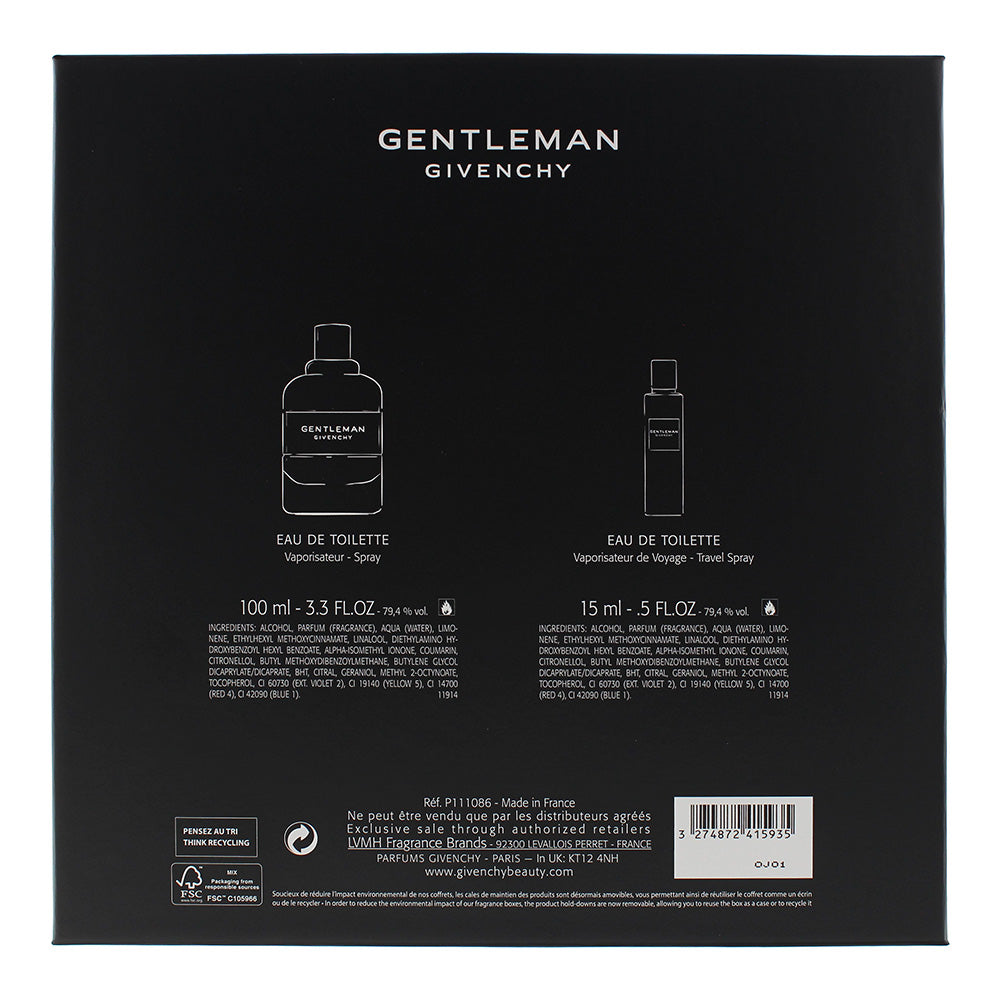 Givenchy Gentleman 2 Piece Gift Set: Eau De Toilette 100ml - Eau De Toilette 15ml