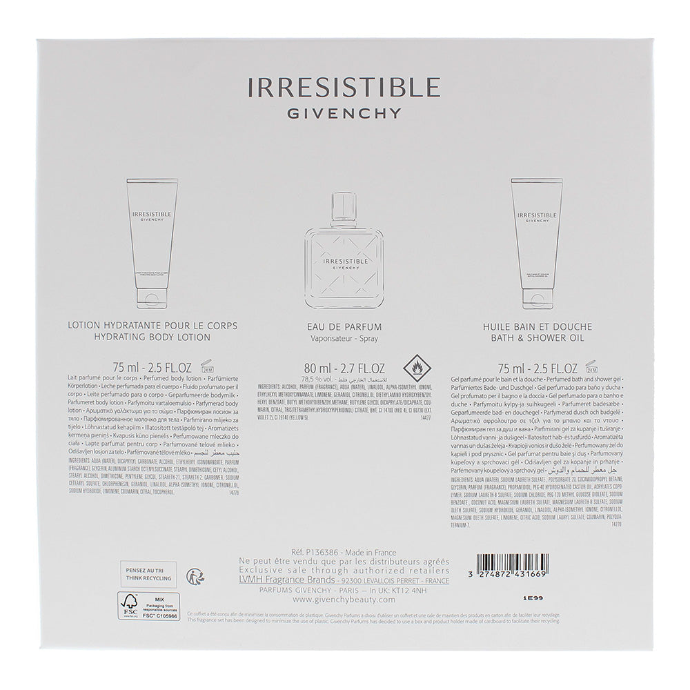 Givenchy Irresistible 3 Piece Gift Set: Eau De Parfum 80ml - Body Lotion 75ml - Shower Gel 75ml