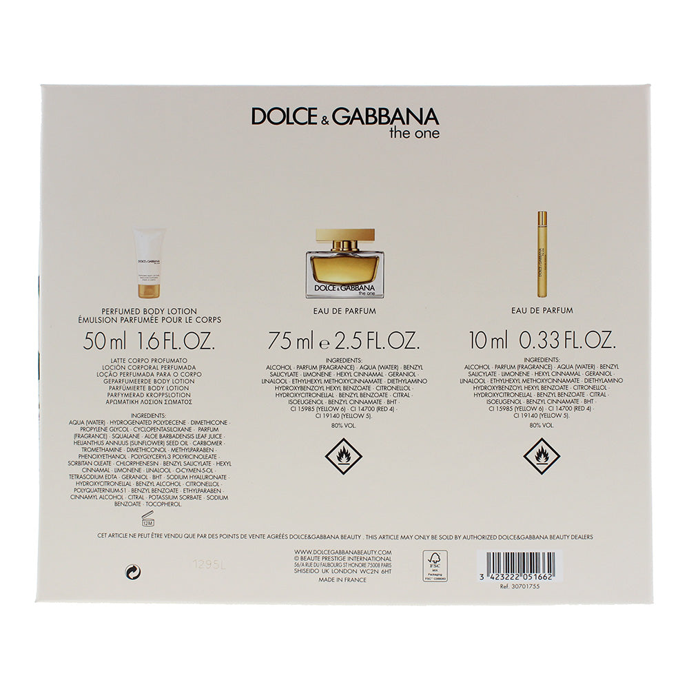 Dolce & Gabbana The One 3 Piece Gift Set: Eau de Parfum 75ml - Body Lotion 50ml - Eau de Parfum 10ml - Ingredients