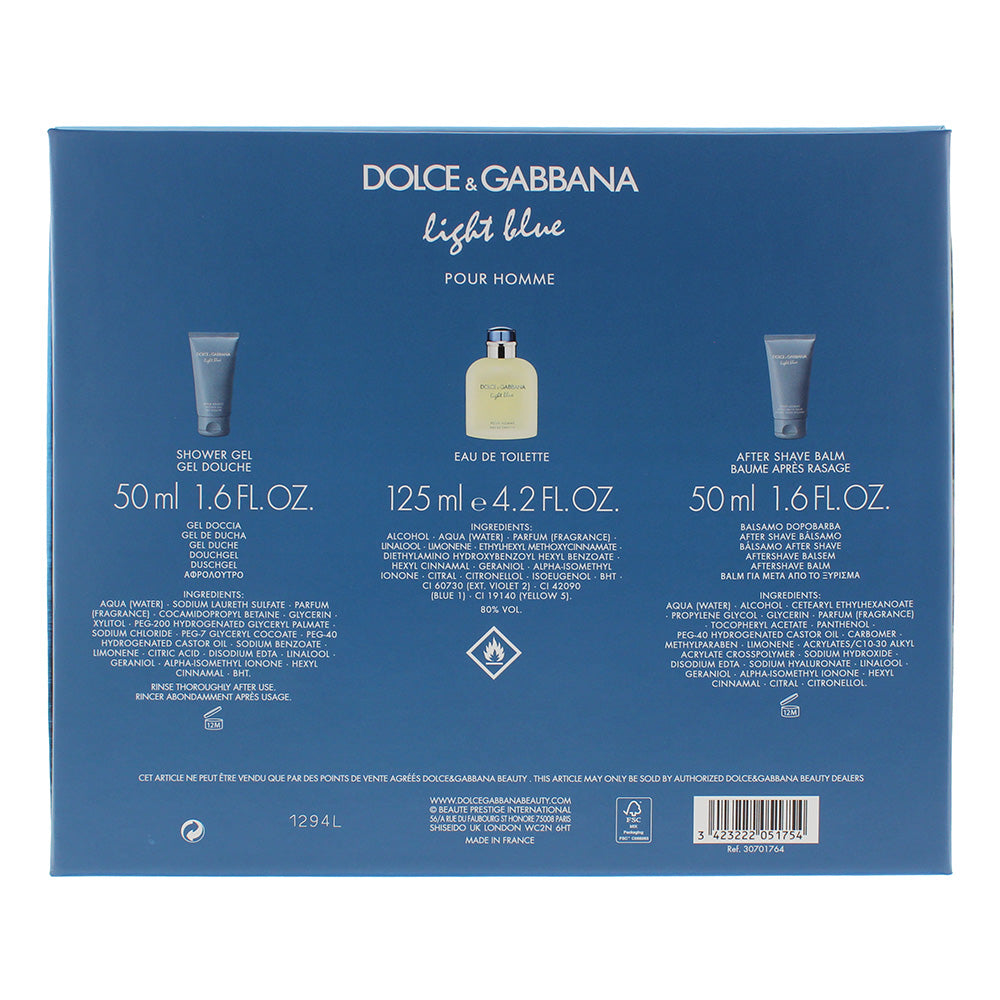 Dolce & Gabbana Light Blue Pour Homme 3 Piece Gift Set: Eau de Toilette 125ml - 