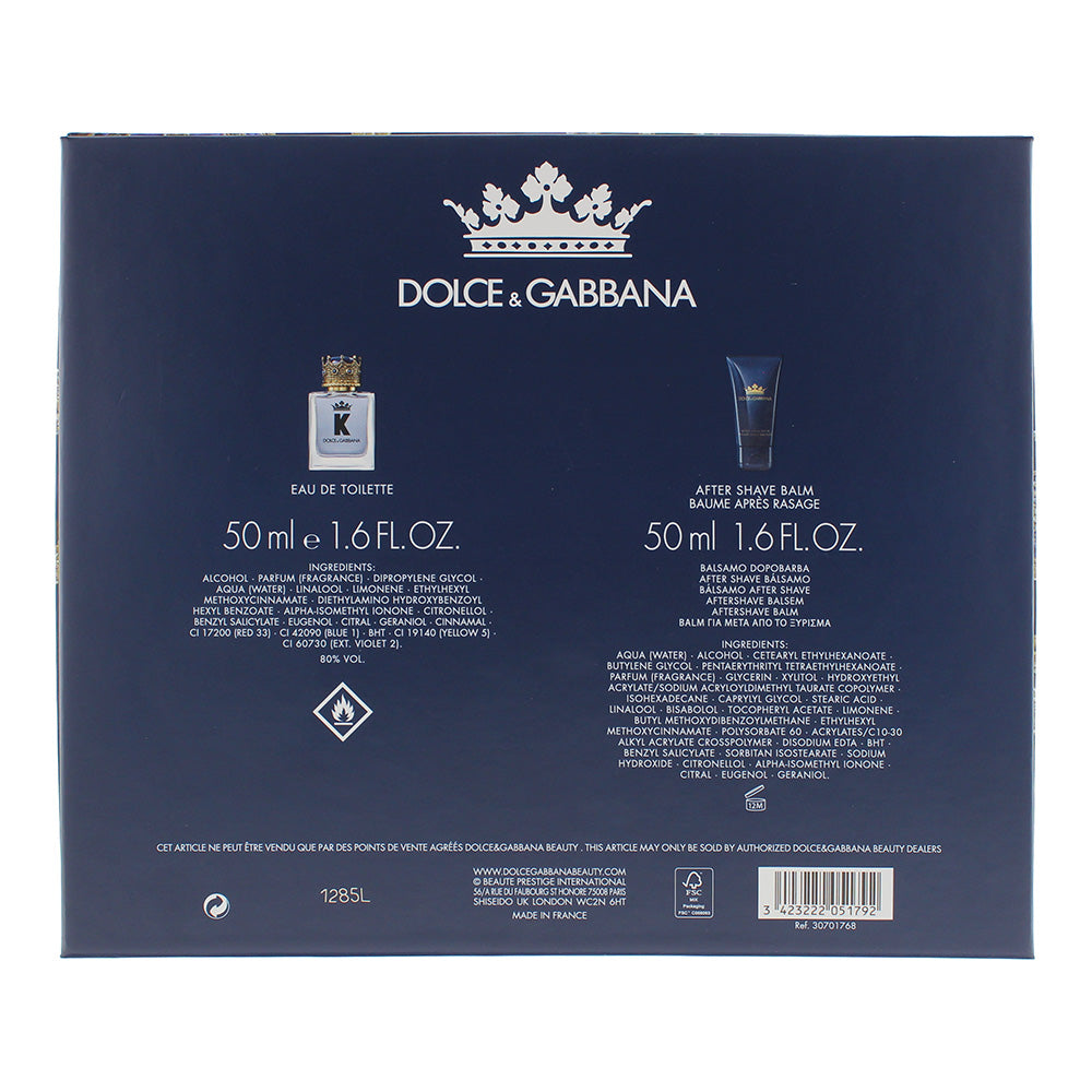 Dolce & Gabbana K 2 Piece Gift Set: Eau de Toilette 50ml - Aftershave Balm 50ml