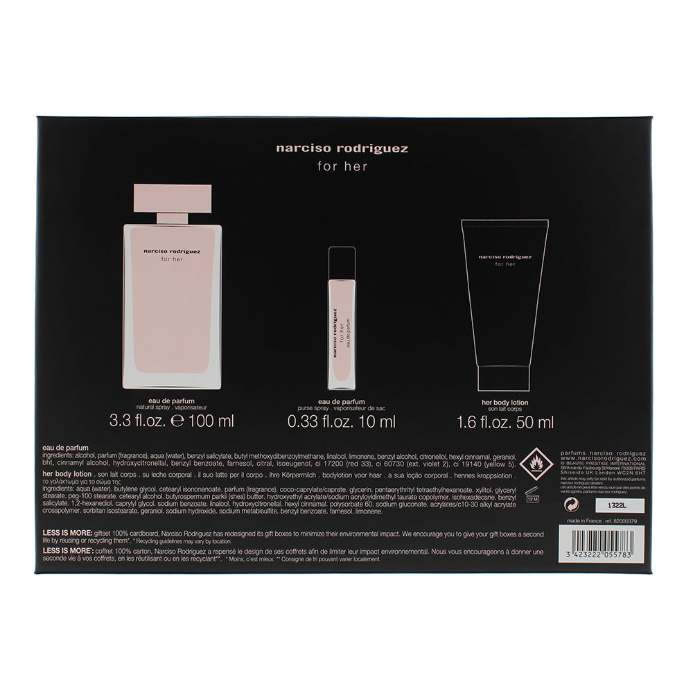 Narciso Rodriguez For Her 3 Piece Gift Set: Eau de Parfum 100ml - Eau de Parfum  - Ingredients