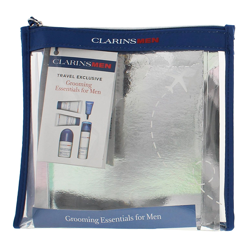 Clarins Men 5 Piece Gift Set: Super Moisture Gel 50ml - Face Wash 30ml - Eye Serum 3ml - Antiperspirant Roll-On 50ml - Shampoo & Shower 30ml - Box