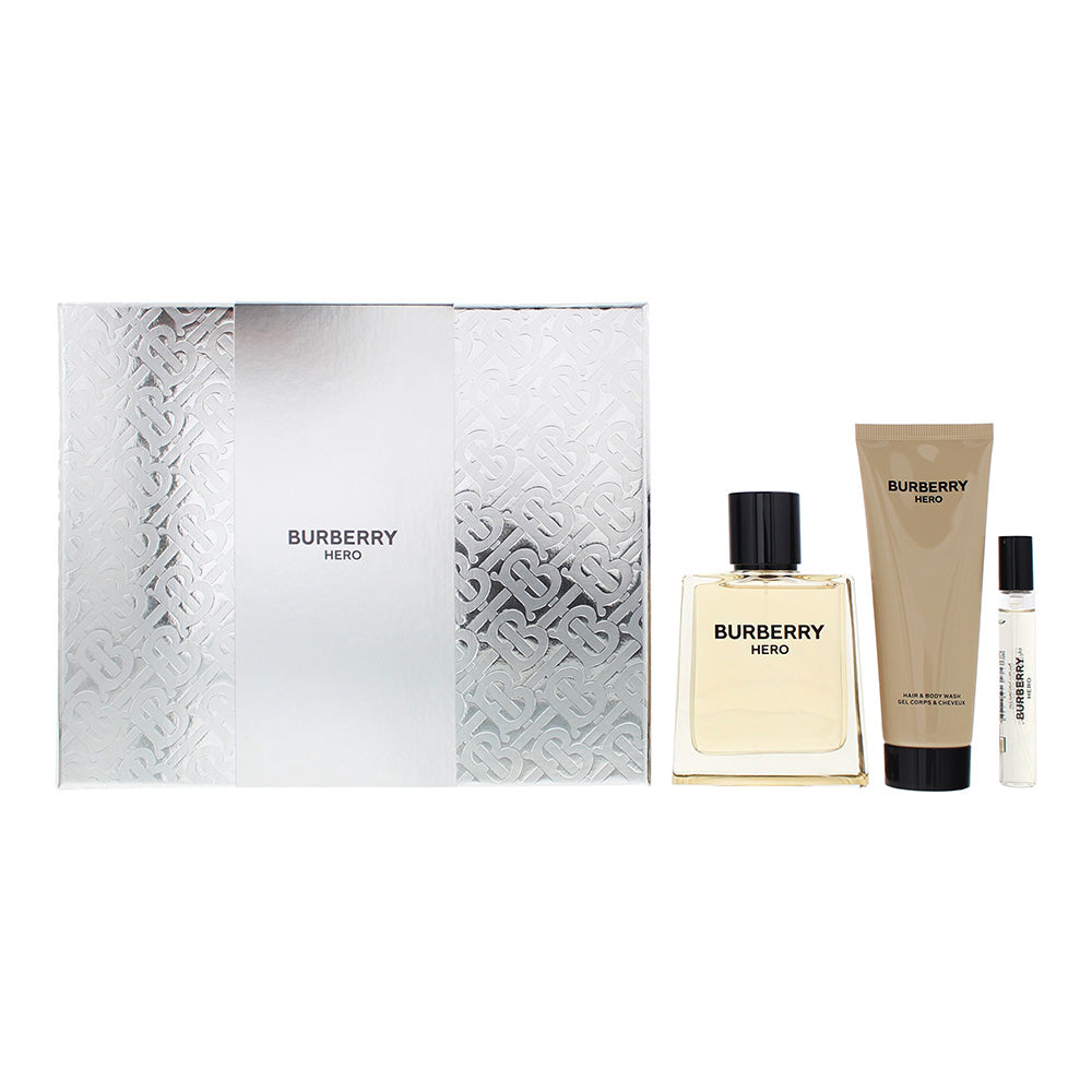 Burberry Hero 3 Piece Gift Set: Eau de Toilette 100ml - Body Wash 75ml - Eau de Toilette 7.5ml