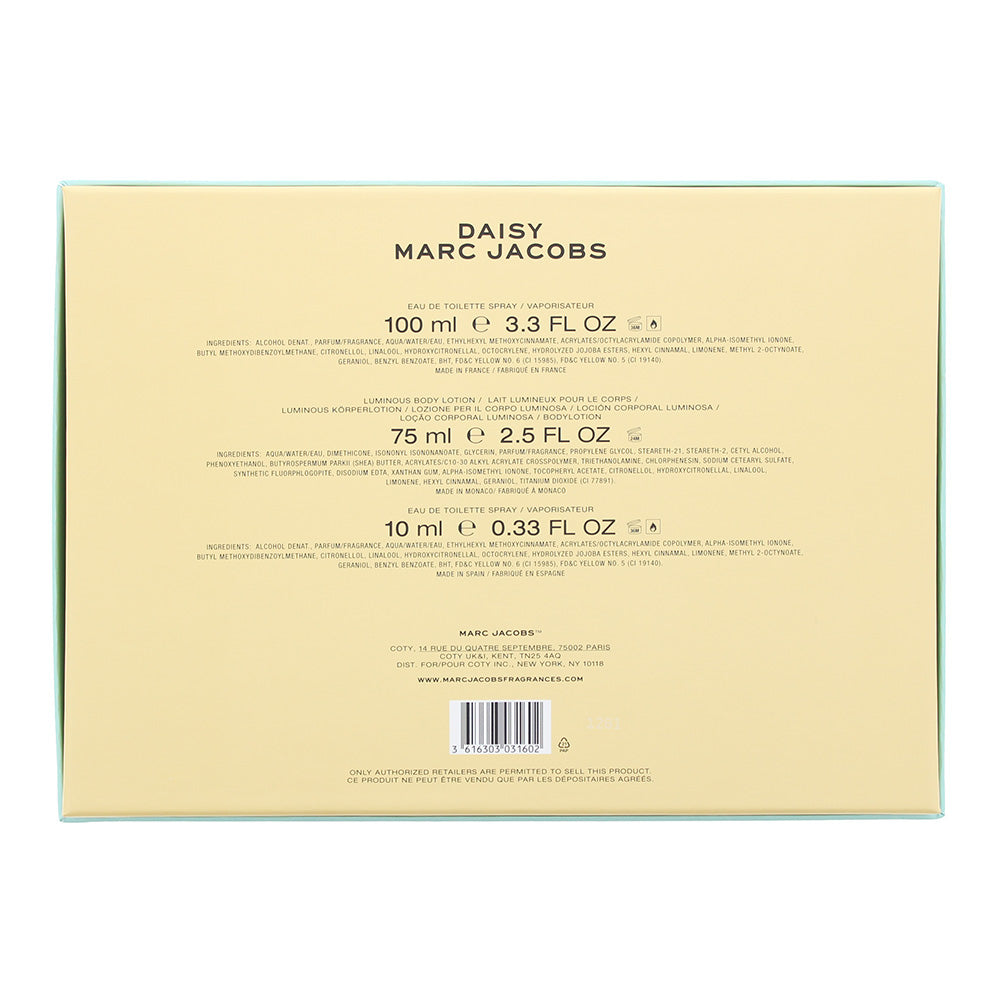 Marc Jacobs Daisy 3 Piece Gift Set: Eau De Toilette 100ml - Body Lotion 75ml - Eau De Toilette 10ml