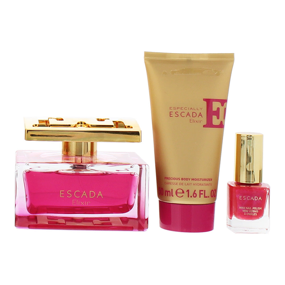 Escada Especially Elixir 3 Piece Gift Set: Eau de Parfum 75ml - Body Moisturiser 50ml - Nail Polish 4.5ml - Product