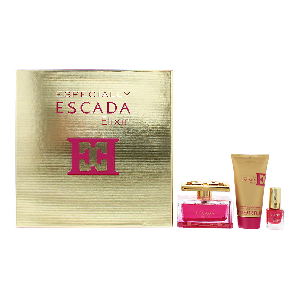 Escada Especially Elixir 3 Piece Gift Set: Eau de Parfum 75ml - Body Moisturiser 50ml - Nail Polish 4.5ml
