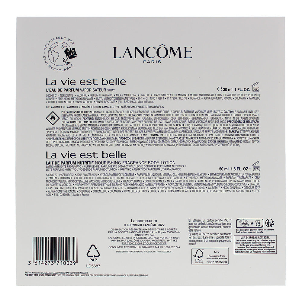 Lancome La Vie Est Belle 2 Piece Gift Set: Eau De Parfum 30ml - Body Lotion 50ml