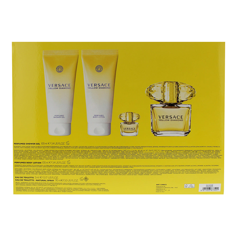 Versace Yellow Diamond 4 Piece Gift Set: Eau De Toilette 90ml - Shower Gel 100ml - Body Lotion 100ml - Eau De Toilette 5ml