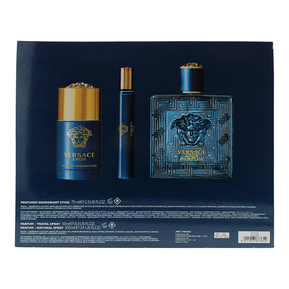 Versace Eros 3 Piece Gift Set: Parfum 100ml - Deodorant Stick 75ml - Parfum 10ml - Ingredients