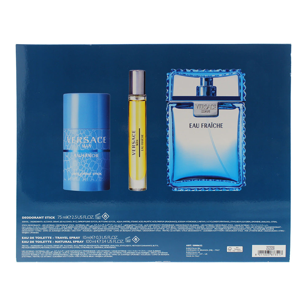 Versace Man Eau Fraiche 3 Piece Gift Set: Eau de Toilette 100ml - Deodorant Stic - Ingredients