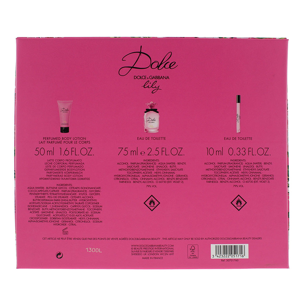 Dolce & Gabbana Dolce Lily 3 Piece Gift Set: Eau de Toilette 75ml - Eau de Toilette 10ml - Body Lotion 50ml