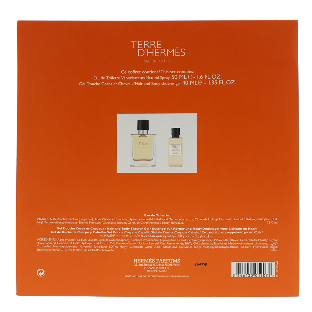 Hermès Terre D'hermès 2 Piece Gift Set: Eau de Toilette 50ml - Hair & Body Showe