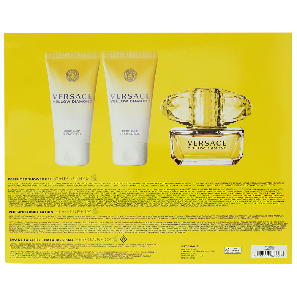 Versace Yellow Diamond 3 Piece Gift Set: Eau De Toilette 50ml - Bath & Shower Gel 50ml - Body Lotion 50ml