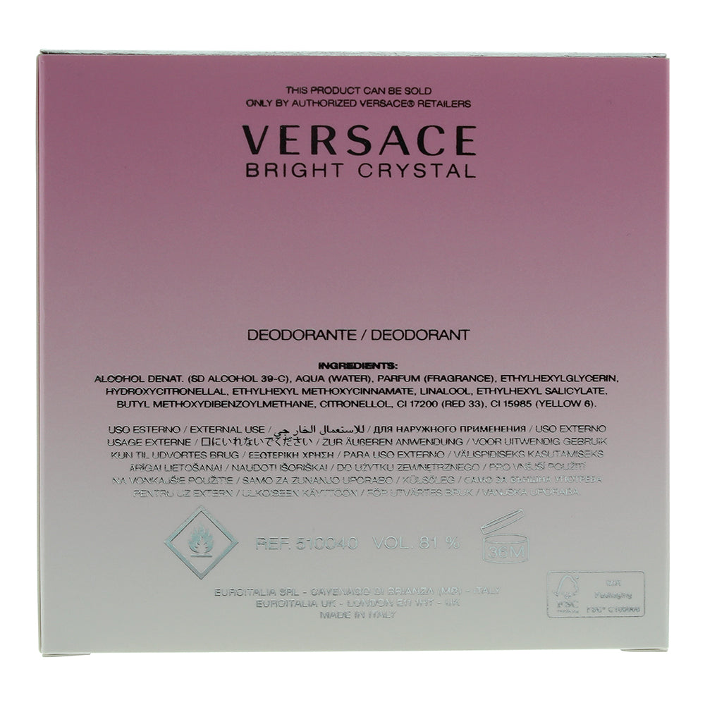 Versace Bright Crystal Perfumed Deodorant 50ml Glass Bottle