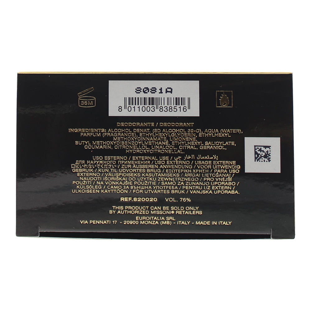 Missoni Pour Homme Deodorant Spray 100ml Glass Bottle